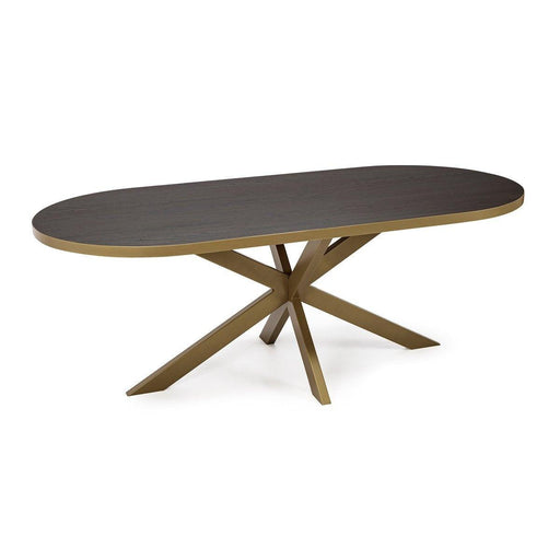 Stalux Plat ovale eettafel 'Noud' 210 x 100, kleur goud / bruin hout