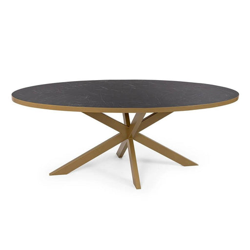 Stalux Ovale eettafel 'Mees' 240 x 110cm, kleur goud / zwart marmer