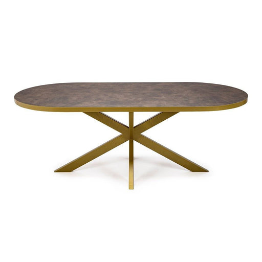 Stalux Plat ovale eettafel 'Noud' 240 x 100, kleur goud / lederlook br