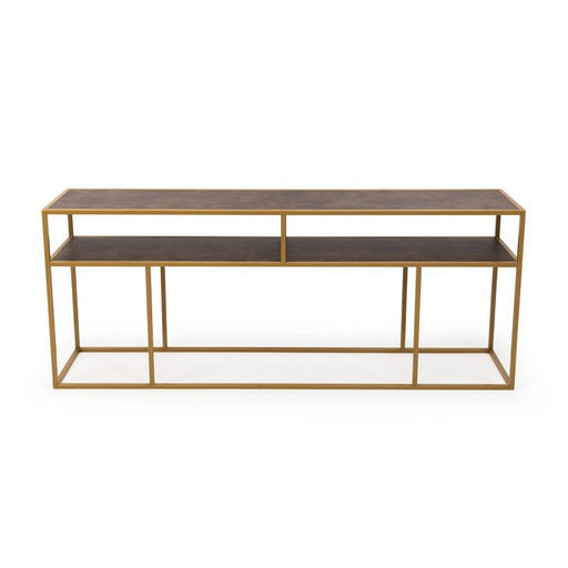 Stalux Side-table 'Teun' 200cm, kleur goud / lederlook bruin