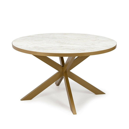 Stalux Ronde eettafel 'Daan' 135cm, kleur goud / wit marmer