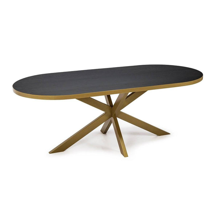 Stalux Plat ovale eettafel 'Noud' 180 x 100, kleur goud / zwart eiken