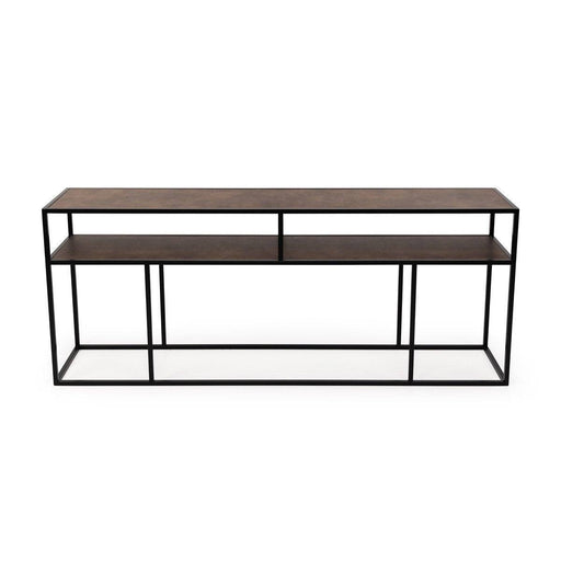 Stalux Side-table 'Teun' 200cm, kleur zwart / lederlook bruin