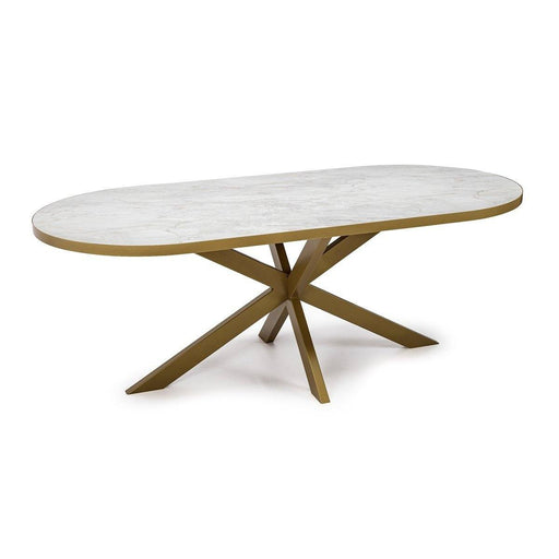 Stalux Plat ovale eettafel 'Noud' 210 x 100, kleur goud / wit marmer