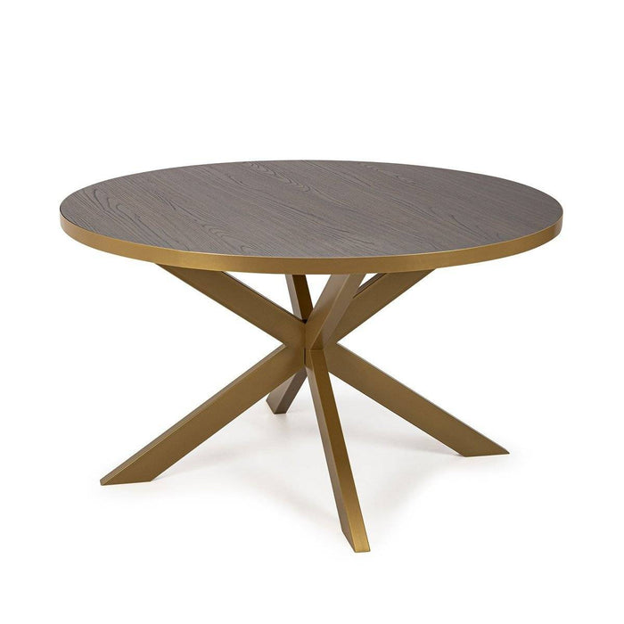 Stalux Ronde eettafel 'Daan' 148cm, kleur goud / bruin hout