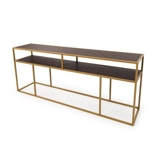 Stalux Side-table 'Teun' 200cm, kleur goud / bruin hout