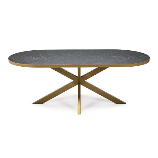 Stalux Plat ovale eettafel 'Noud' 210 x 100, kleur goud / zwart marmer