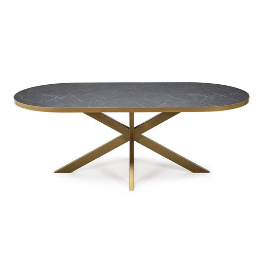 Stalux Plat ovale eettafel 'Noud' 180 x 100, kleur goud / zwart marmer