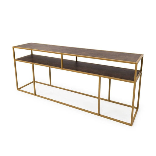 Stalux Side-table 'Teun' 200cm, kleur goud / lederlook bruin