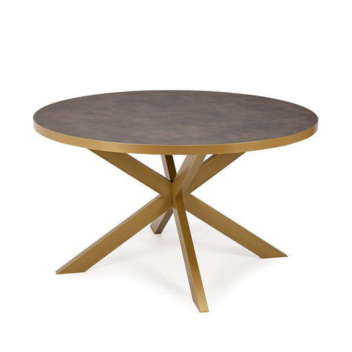 Stalux Ronde eettafel 'Daan' 120cm, kleur goud / lederlook bruin