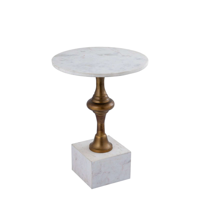 Alano White Marble bijzettafel met aluminium gouden tafelpoot