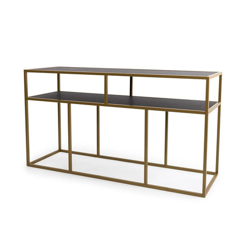 Stalux Side-table 'Teun' 150cm, kleur goud / zwart marmer