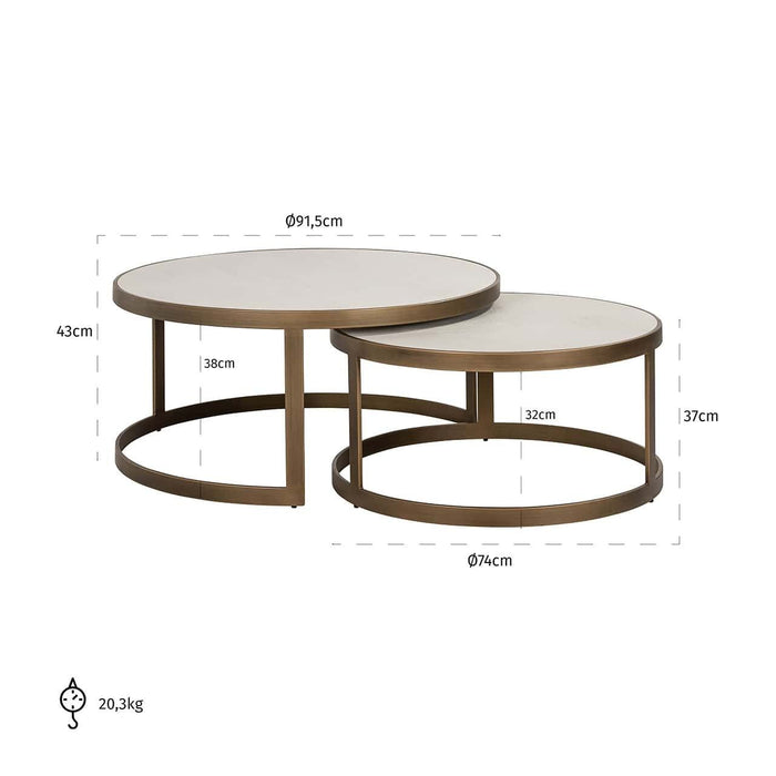 Whitebone brass coffee table set of 2