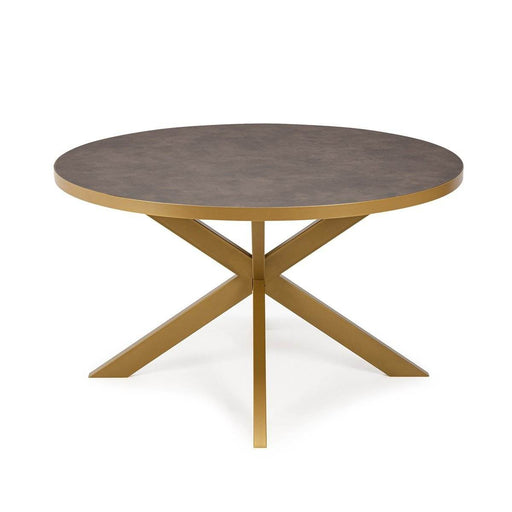 Stalux Ronde eettafel 'Daan' 120cm, kleur goud / lederlook bruin