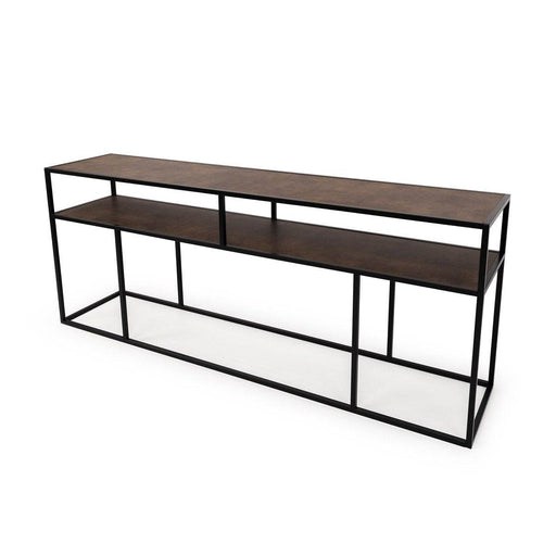 Stalux Side-table 'Teun' 200cm, kleur zwart / lederlook bruin