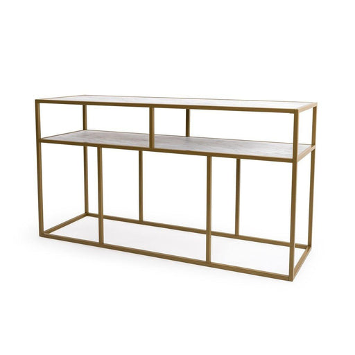 Stalux Side-table 'Teun' 150cm, kleur goud / wit marmer