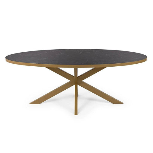 Stalux Ovale eettafel 'Mees' 210 x 100cm, kleur goud / zwart marmer