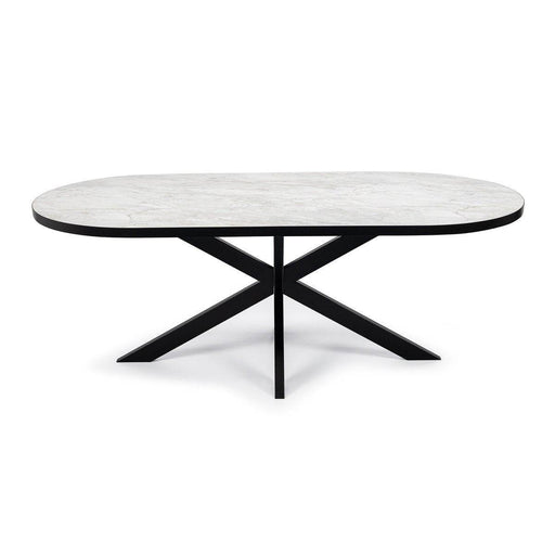 Stalux Plat ovale eettafel 'Noud' 180 x 100, kleur zwart / wit marmer