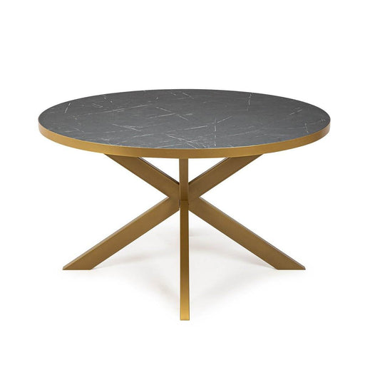 Stalux Ronde eettafel 'Daan' 135cm, kleur goud / zwart marmer