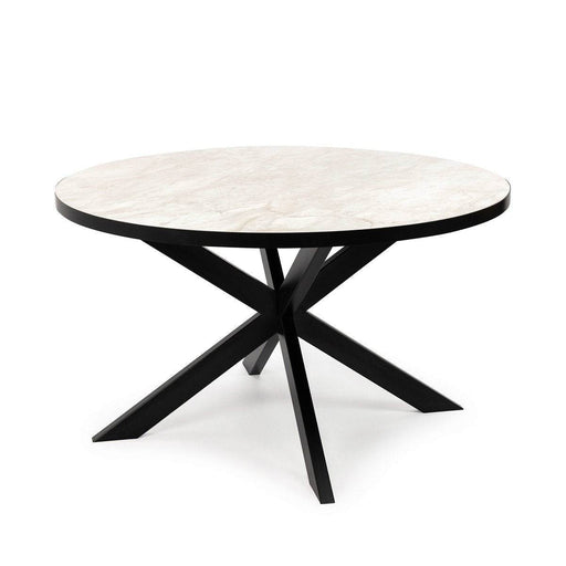 Stalux Ronde eettafel 'Daan' 148cm, kleur zwart / wit marmer