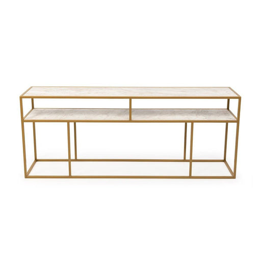 Stalux Side-table 'Teun' 200cm, kleur goud / wit marmer