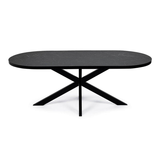 Stalux Plat ovale eettafel 'Noud' 240 x 100, kleur zwart / zwart marme