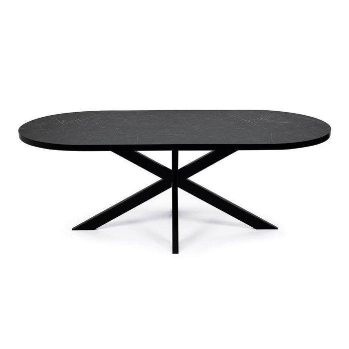 Stalux Plat ovale eettafel 'Noud' 240 x 100, kleur zwart / zwart marme