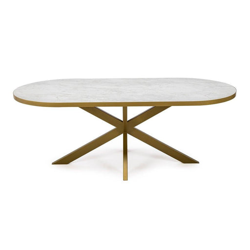 Stalux Plat ovale eettafel 'Noud' 240 x 100, kleur goud / wit marmer