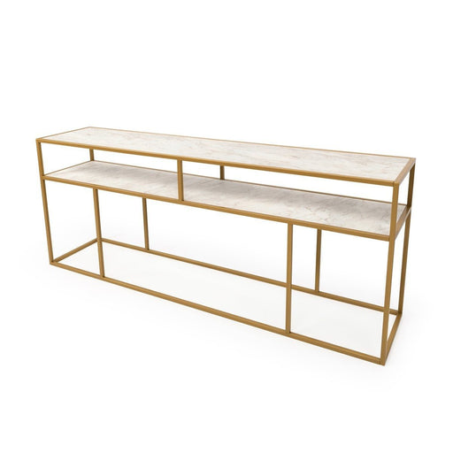 Stalux Side-table 'Teun' 200cm, kleur goud / wit marmer