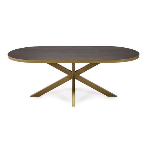 Stalux Plat ovale eettafel 'Noud' 240 x 100, kleur goud / bruin hout