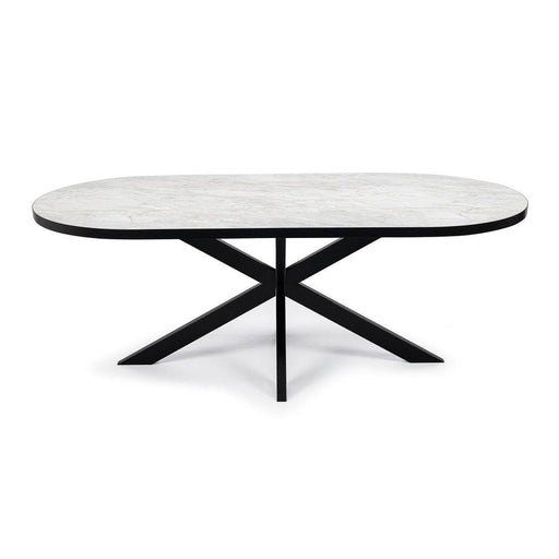 Stalux Plat ovale eettafel 'Noud' 210 x 100, kleur zwart / wit marmer