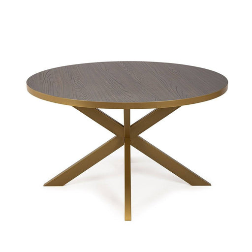 Stalux Ronde eettafel 'Daan' 148cm, kleur goud / bruin hout