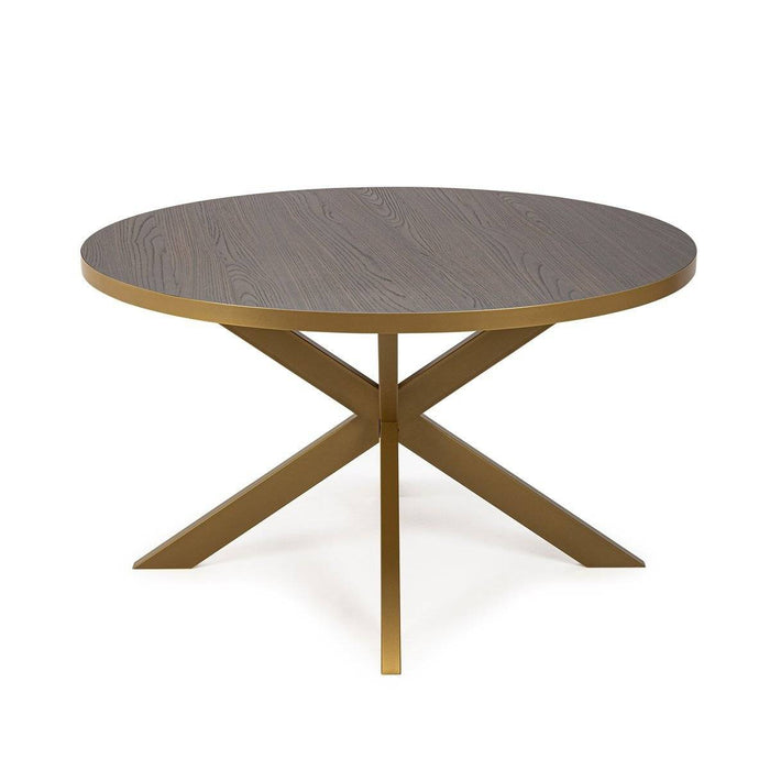 Stalux Ronde eettafel 'Daan' 148cm, kleur goud / bruin hout