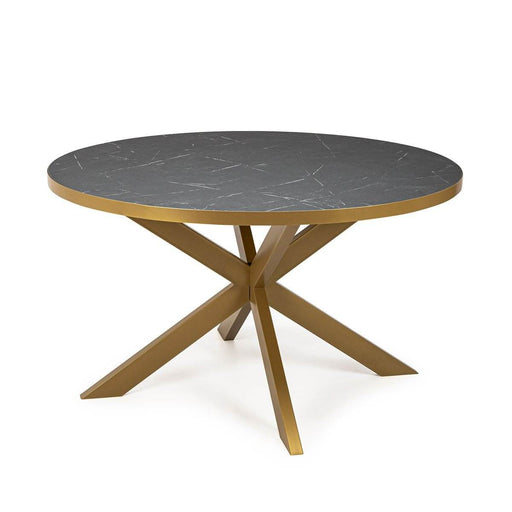 Stalux Ronde eettafel 'Daan' 135cm, kleur goud / zwart marmer