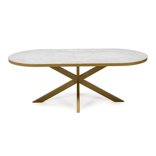 Stalux Plat ovale eettafel 'Noud' 210 x 100, kleur goud / wit marmer