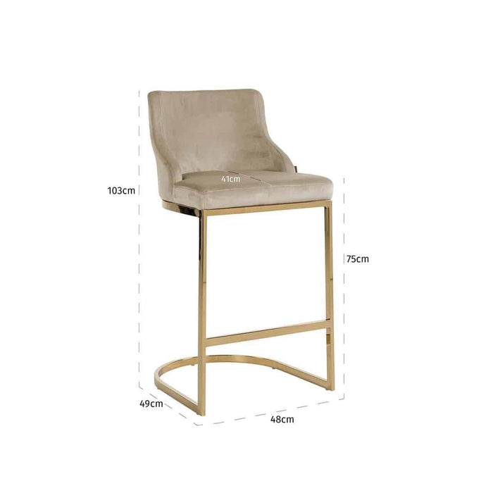 Bar chair Bolton khaki velvet / gold fire retardant (Quartz Khaki 903)