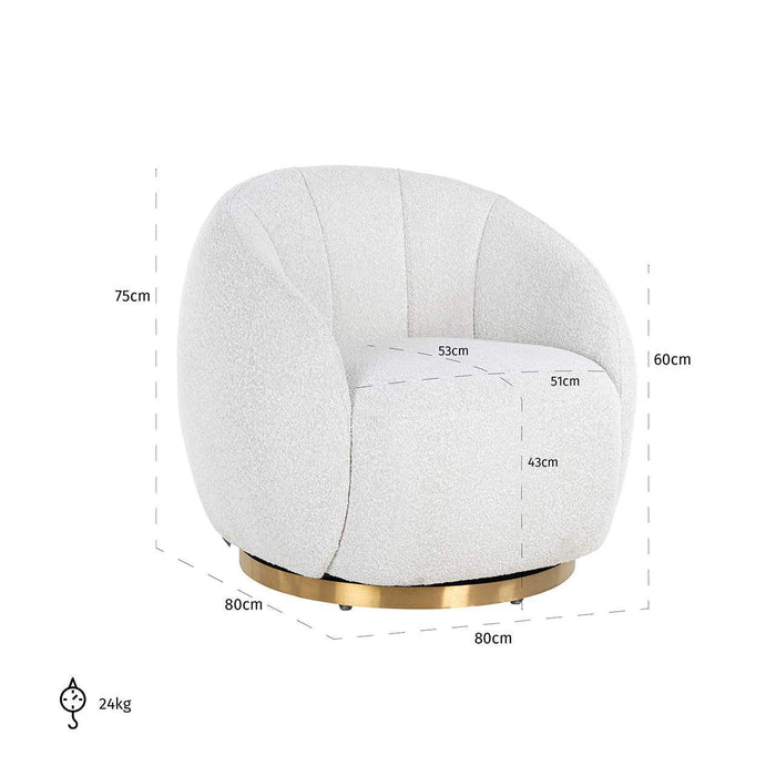 Draaifauteuil Jago white bouclé / brushed gold (Copenhagen 900 Bouclé 