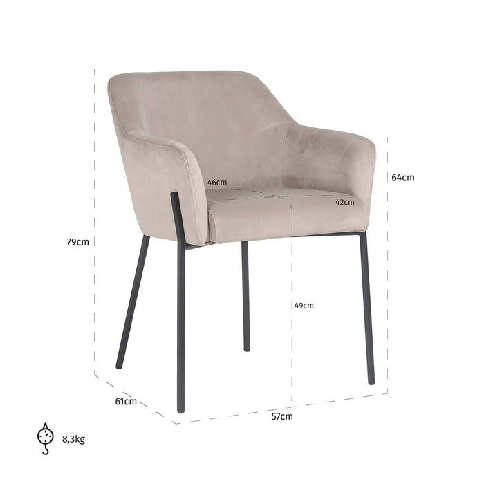 Chair Fay khaki velvet fire retardant